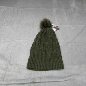DSG Cable Pom Beanie Girls One Size Fits All Green Winter Outdoor Knit $14 NEW